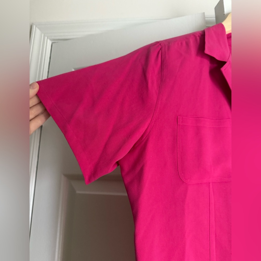Vintage Anna and Frank Hot Pink/Fuscia Silk Button Down Sz M Pinkmas Retro Prep - Picture 4 of 8